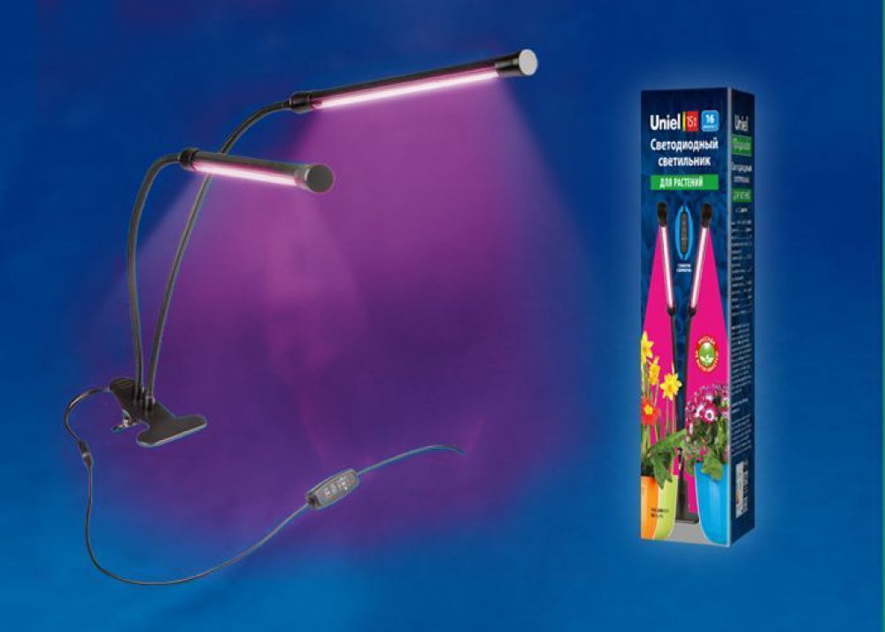 Светильник светодиодный для растений с таймером на прищепке чёрный UNIEL ULT-P33-15W/SPSB/TM IP40 BLACK